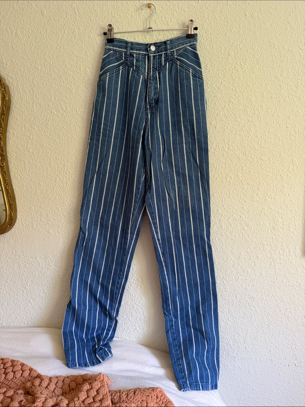 Vintage Blue Striped Straight-Leg Pants